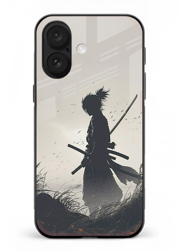 lone samurai sunset warm silhouette art iphone 16 glass cover japanese scenic case