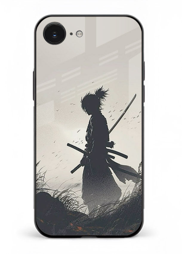 lone samurai sunset warm silhouette art iphone 16e glass cover japanese scenic case