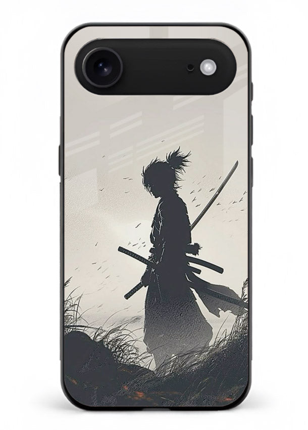 lone samurai sunset warm silhouette art iphone 17 air glass cover japanese scenic case