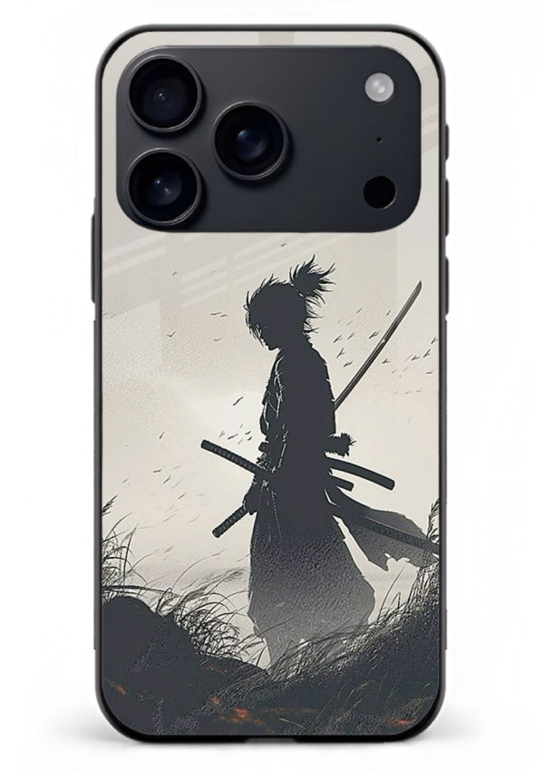 lone samurai sunset warm silhouette art iphone 17 pro max glass cover japanese scenic case