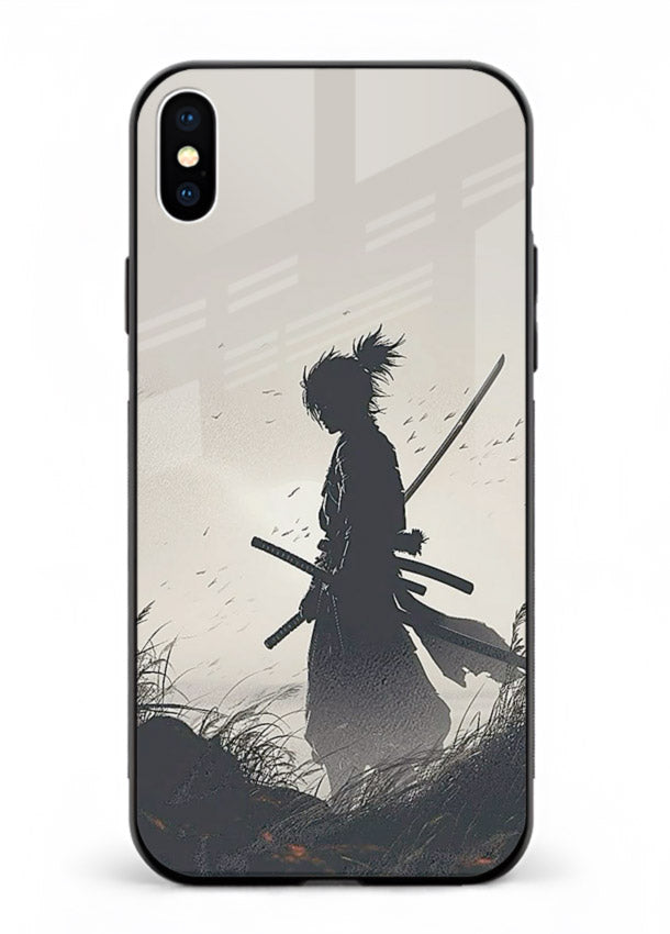 lone samurai sunset warm silhouette art iphone xs max glass cover japanese scenic case