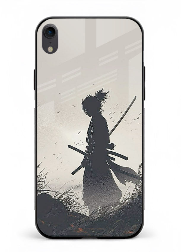 lone samurai sunset warm silhouette art iphone xr glass cover japanese scenic case