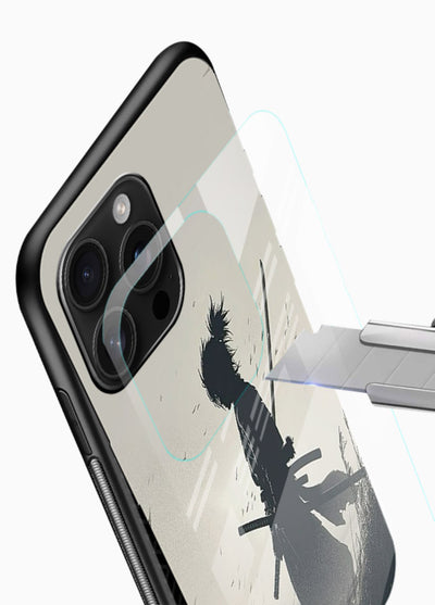 lone samurai sunset warm silhouette art glossy vibrant premium glass cover japanese scenic case - Angle Blade