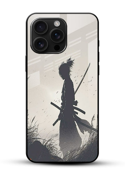 lone samurai sunset warm silhouette art glossy vibrant premium glass cover japanese scenic case - Angle Front