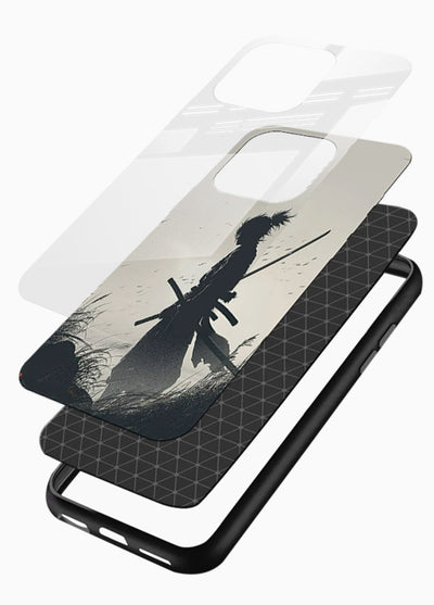 lone samurai sunset warm silhouette art glossy vibrant premium glass cover japanese scenic case - Angle Layers