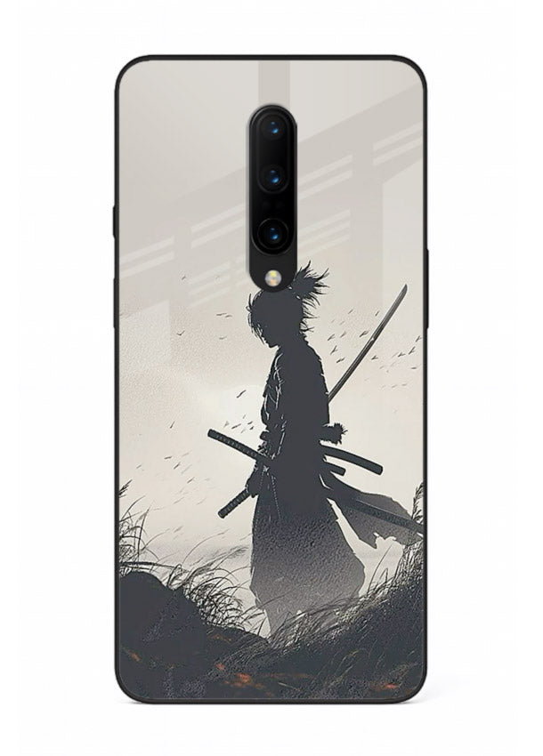 lone samurai sunset warm silhouette art OnePlus 8 glass cover japanese scenic case