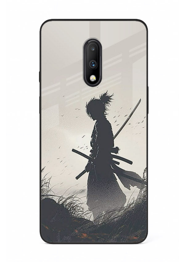 lone samurai sunset warm silhouette art OnePlus 7 glass cover japanese scenic case