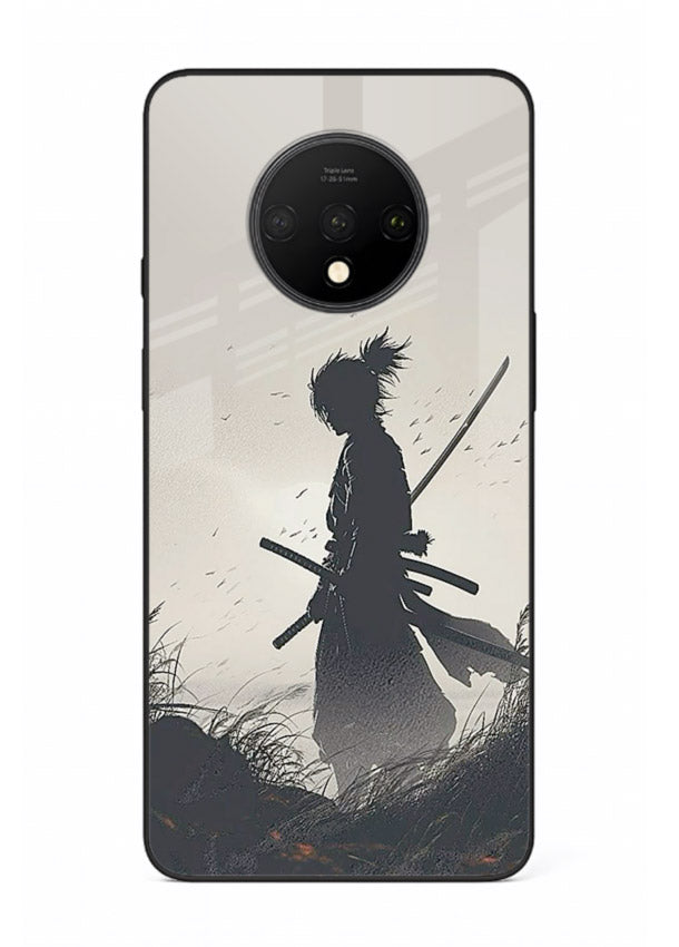 lone samurai sunset warm silhouette art OnePlus 7T glass cover japanese scenic case