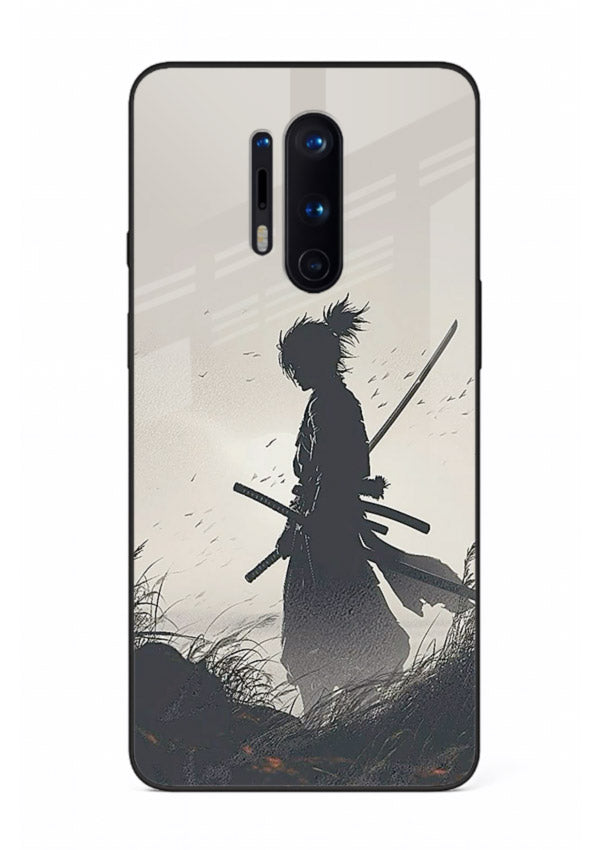 lone samurai sunset warm silhouette art OnePlus 8 Pro glass cover japanese scenic case