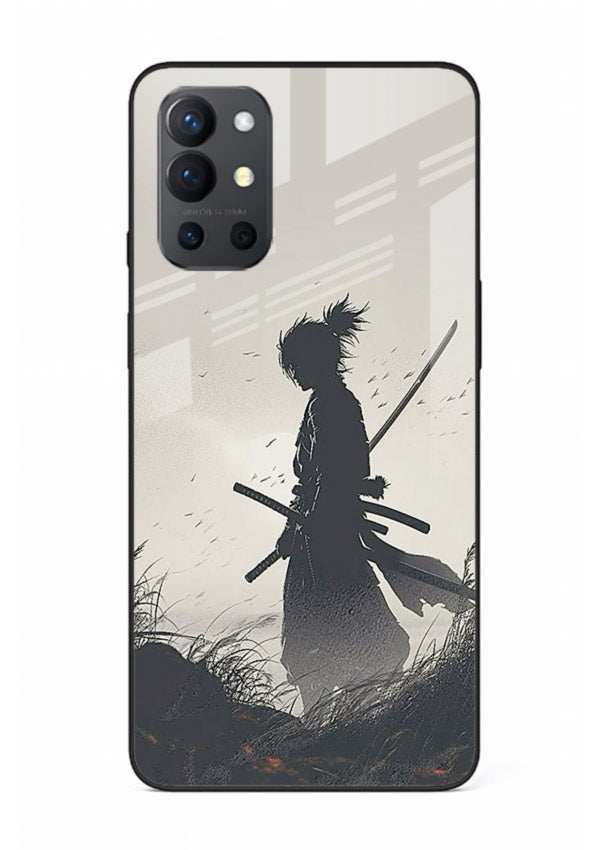 lone samurai sunset warm silhouette art OnePlus 9R glass cover japanese scenic case