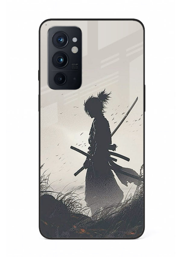lone samurai sunset warm silhouette art OnePlus 9RT glass cover japanese scenic case