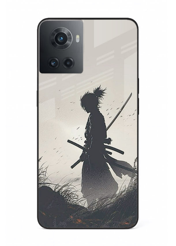 lone samurai sunset warm silhouette art OnePlus 10R glass cover japanese scenic case