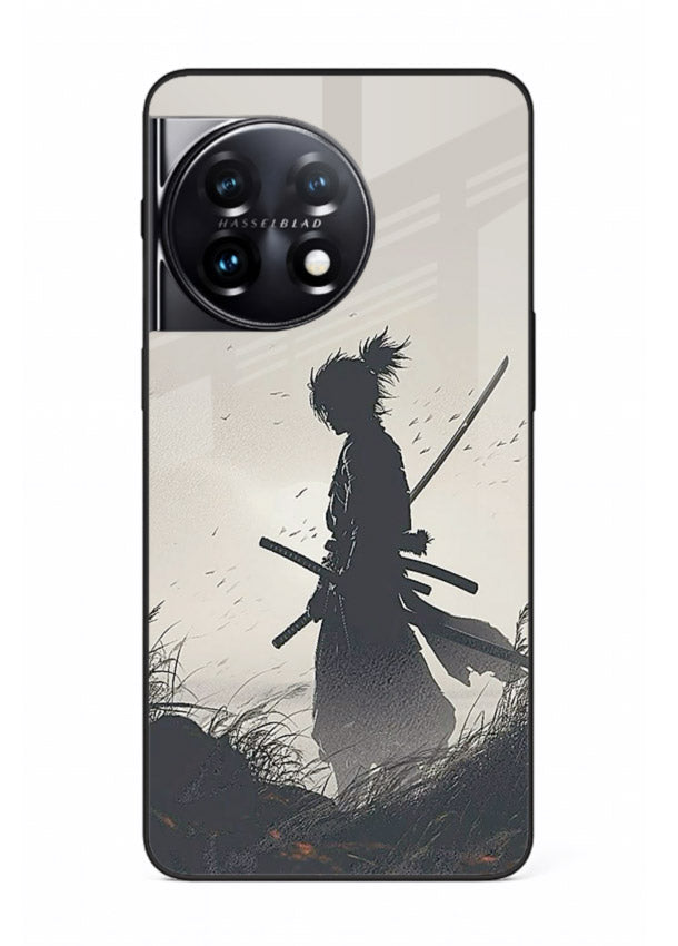 lone samurai sunset warm silhouette art OnePlus 11R glass cover japanese scenic case