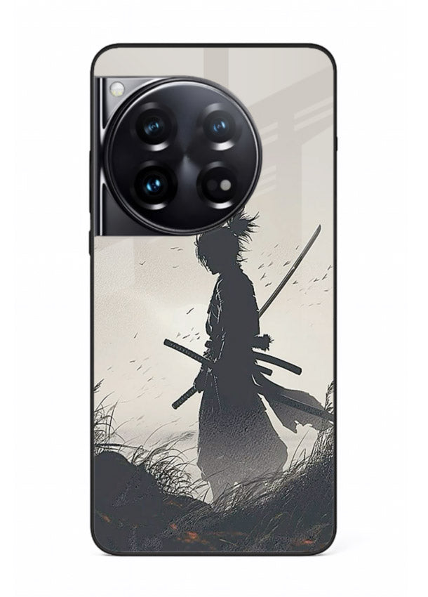 lone samurai sunset warm silhouette art OnePlus 12 glass cover japanese scenic case