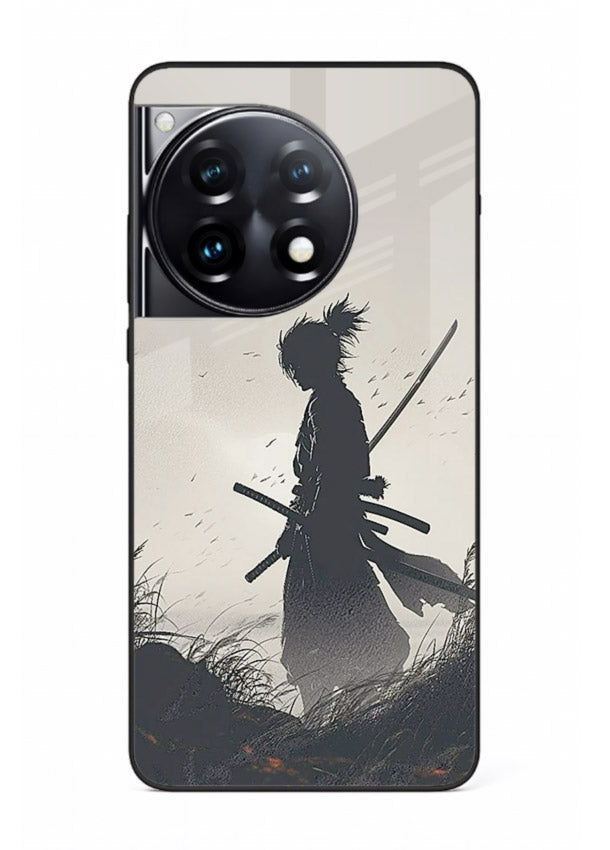 lone samurai sunset warm silhouette art OnePlus 12R glass cover japanese scenic case