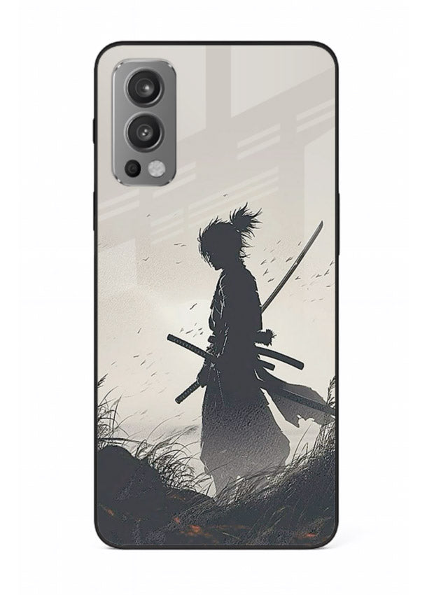 lone samurai sunset warm silhouette art OnePlus Nord 2 glass cover japanese scenic case