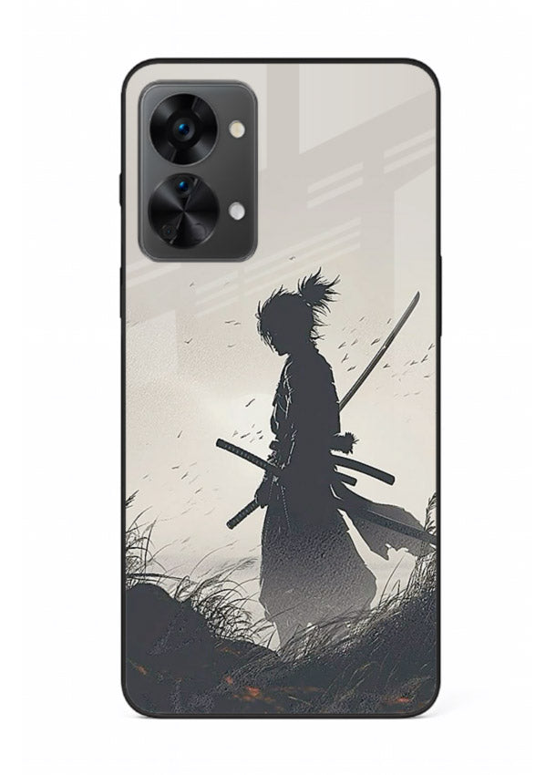 lone samurai sunset warm silhouette art OnePlus Nord 2T glass cover japanese scenic case