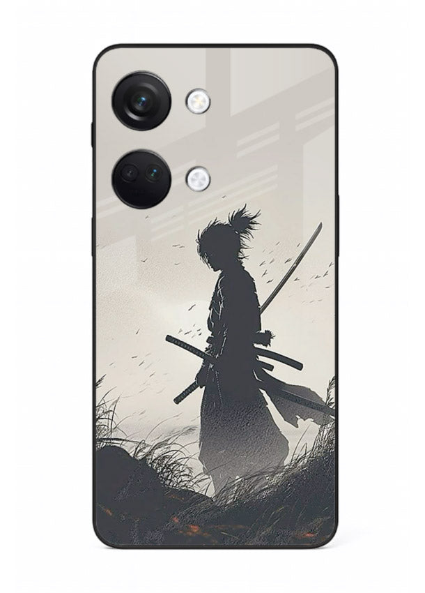lone samurai sunset warm silhouette art OnePlus Nord 3 glass cover japanese scenic case
