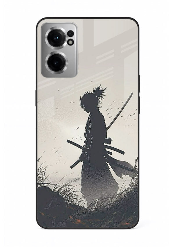 lone samurai sunset warm silhouette art OnePlus Nord CE2 5G glass cover japanese scenic case