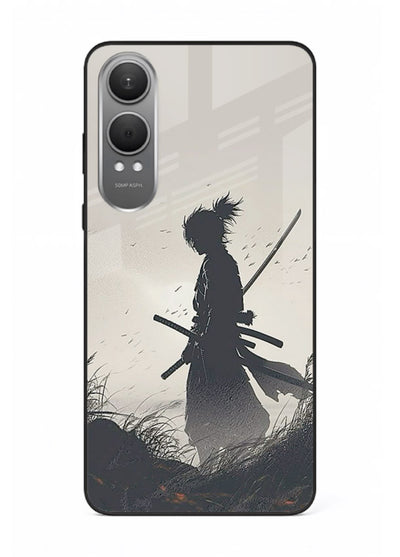 lone samurai sunset warm silhouette art OnePlus Nord CE4 Lite glass cover japanese scenic case