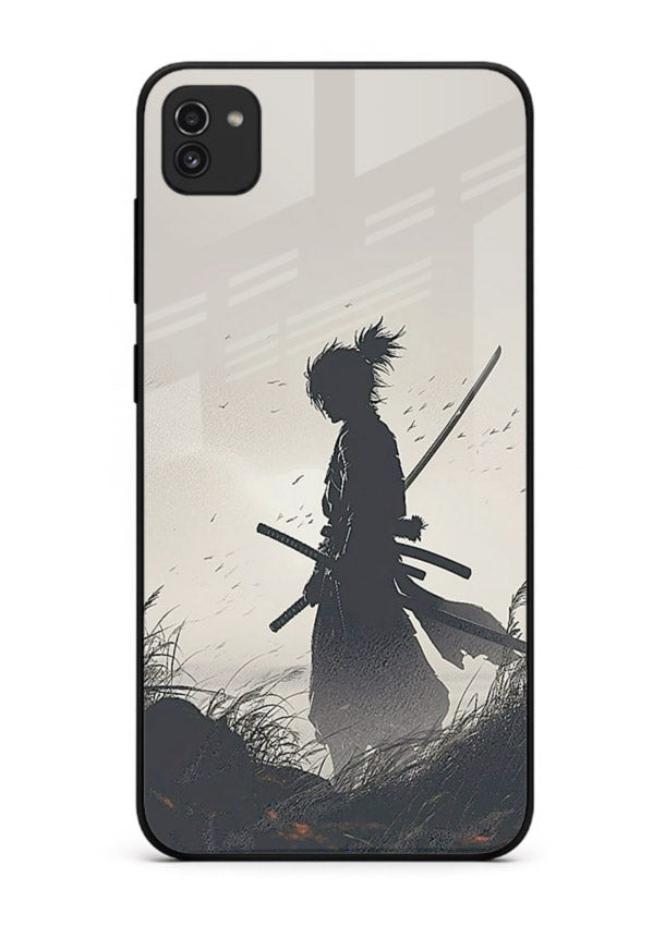 lone samurai sunset warm silhouette art Samsung A03 glass cover japanese scenic case