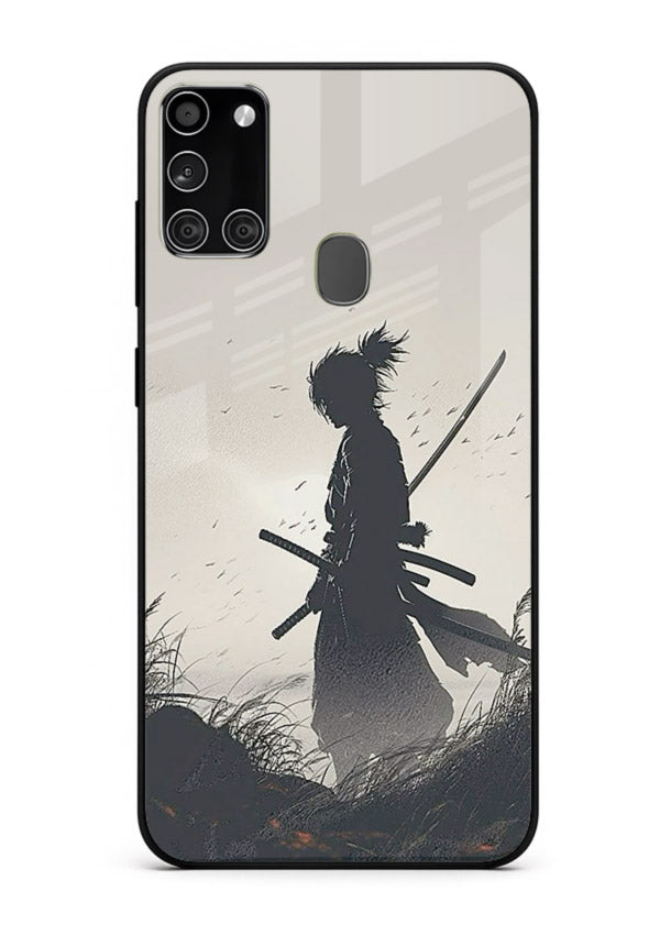 lone samurai sunset warm silhouette art Samsung A21s glass cover japanese scenic case