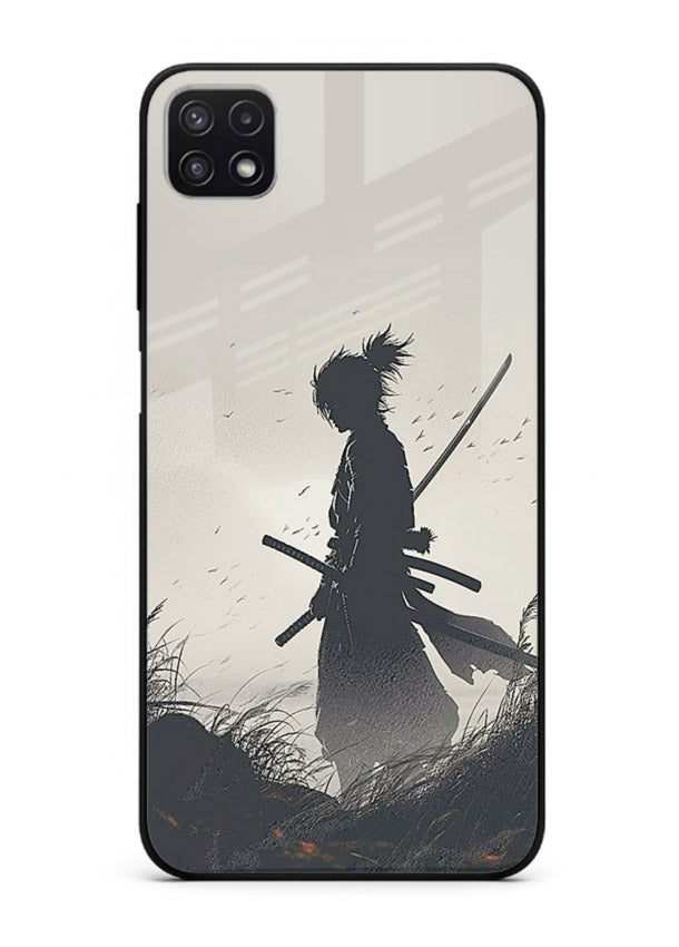 lone samurai sunset warm silhouette art Samsung F42 5G glass cover japanese scenic case