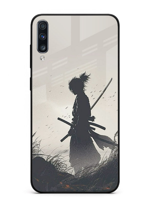 lone samurai sunset warm silhouette art Samsung A70 glass cover japanese scenic case