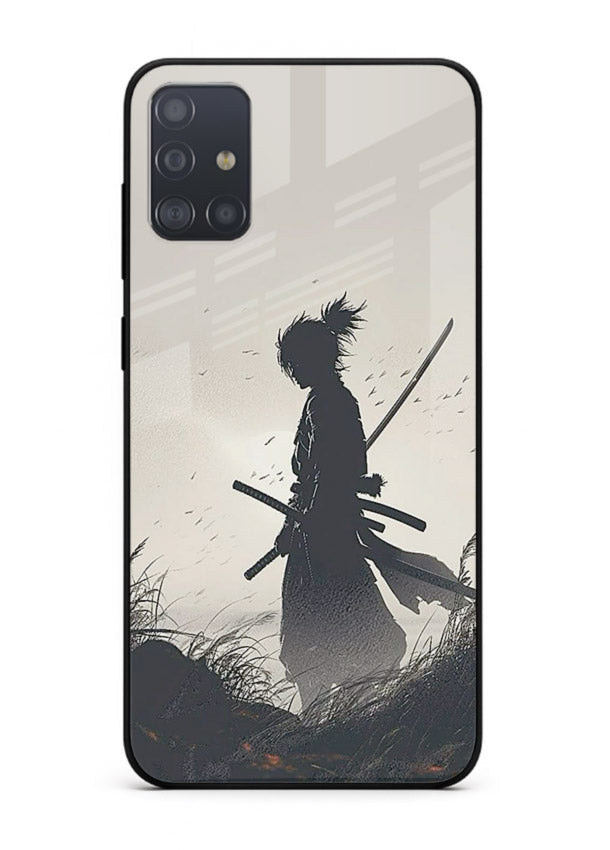lone samurai sunset warm silhouette art Samsung A51 glass cover japanese scenic case
