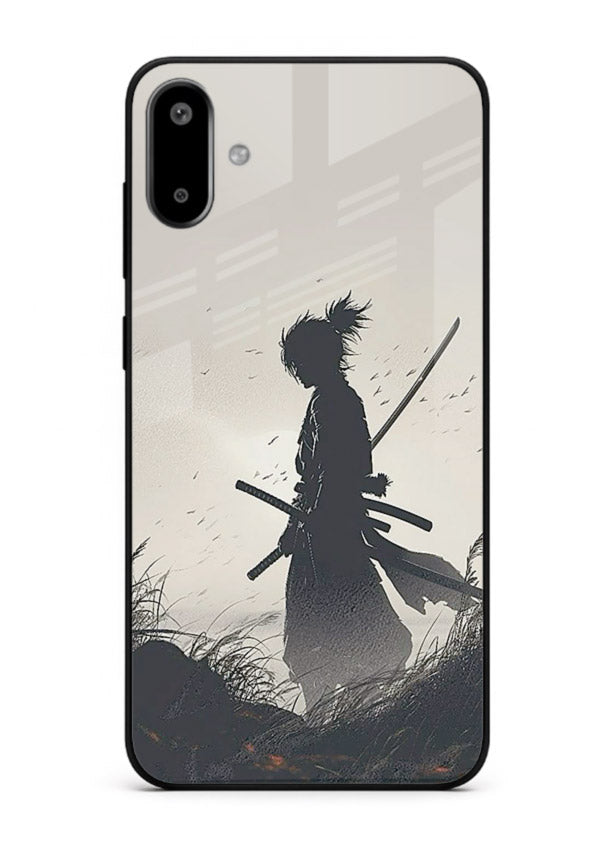 lone samurai sunset warm silhouette art Samsung F06 5G glass cover japanese scenic case