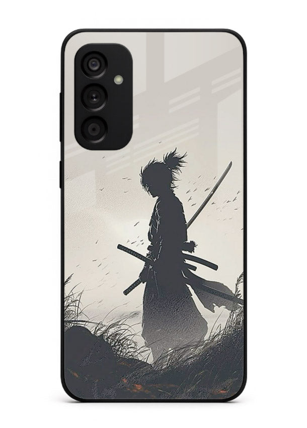 lone samurai sunset warm silhouette art Samsung A34 5G glass cover japanese scenic case