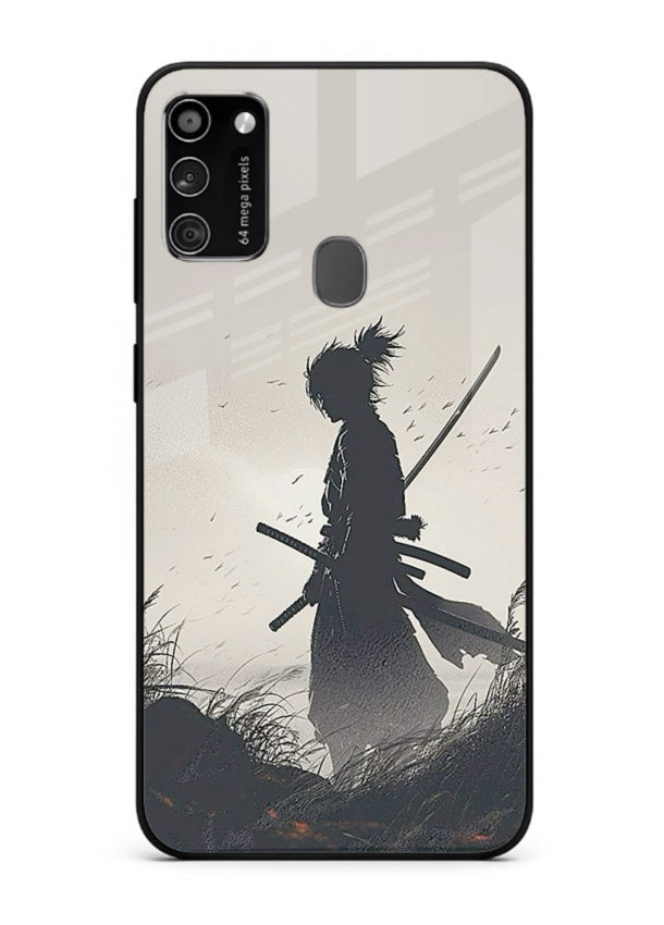 lone samurai sunset warm silhouette art Samsung M30s glass cover japanese scenic case
