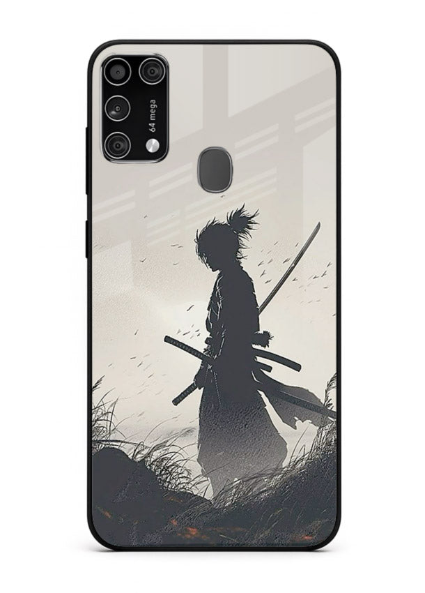 lone samurai sunset warm silhouette art Samsung M31 Prime glass cover japanese scenic case
