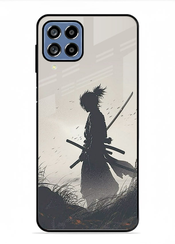 lone samurai sunset warm silhouette art Samsung A22 4G glass cover japanese scenic case