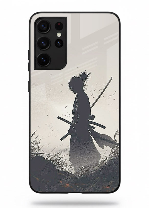 lone samurai sunset warm silhouette art Samsung S21 Ultra glass cover japanese scenic case