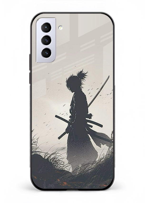 lone samurai sunset warm silhouette art Samsung S21 glass cover japanese scenic case