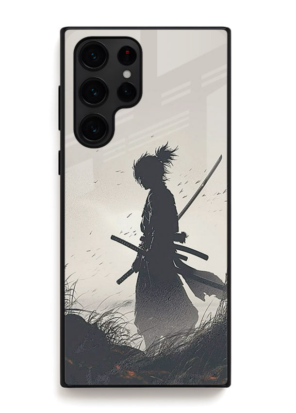 lone samurai sunset warm silhouette art Samsung S25 Ultra glass cover japanese scenic case