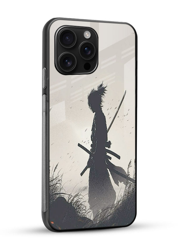 lone samurai sunset warm silhouette art glossy vibrant premium glass cover japanese scenic case - Angle Side