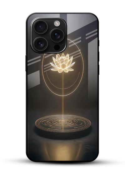 Golden lotus shining spiritual art glossy vibrant premium glass elegant divine cover - Angle Front