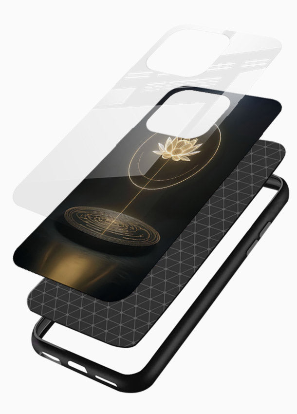 Golden lotus shining spiritual art glossy vibrant premium glass elegant divine cover - Angle Layers
