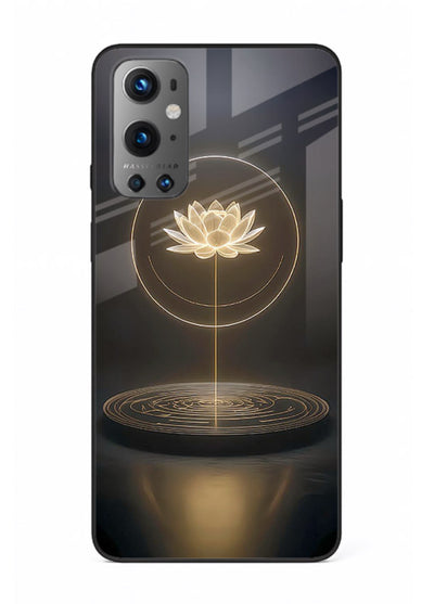 Golden lotus shining spiritual art OnePlus 9 glass elegant divine cover