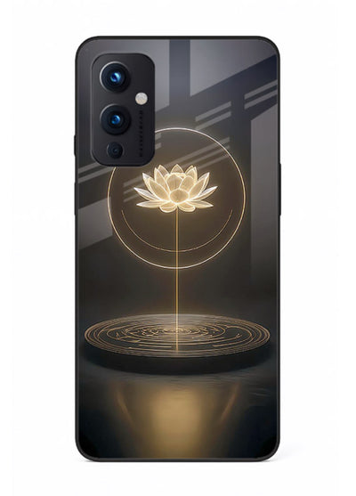 Golden lotus shining spiritual art OnePlus 9 Pro glass elegant divine cover