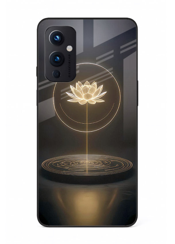 Golden lotus shining spiritual art OnePlus 9 Pro glass elegant divine cover