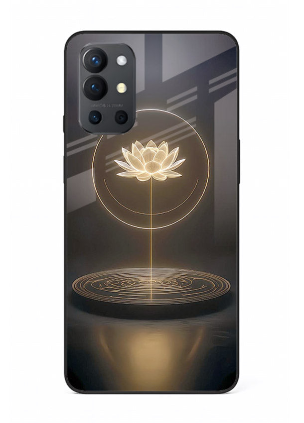 Golden lotus shining spiritual art OnePlus 9R glass elegant divine cover