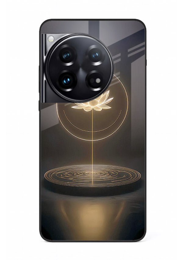 Golden lotus shining spiritual art OnePlus 12 glass elegant divine cover