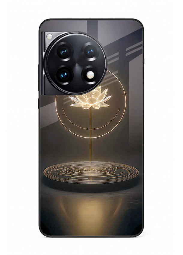 Golden lotus shining spiritual art OnePlus 12R glass elegant divine cover