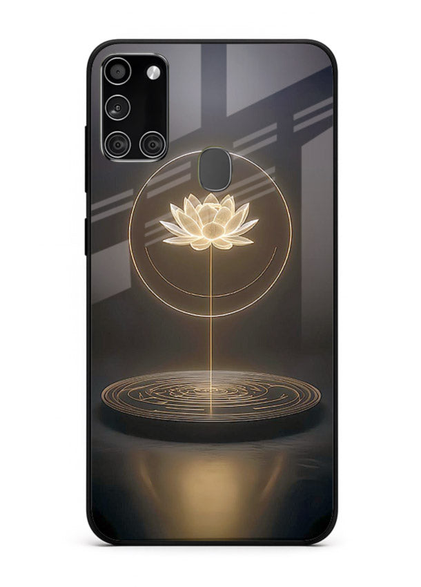 Golden lotus shining spiritual art Samsung A21s glass elegant divine cover