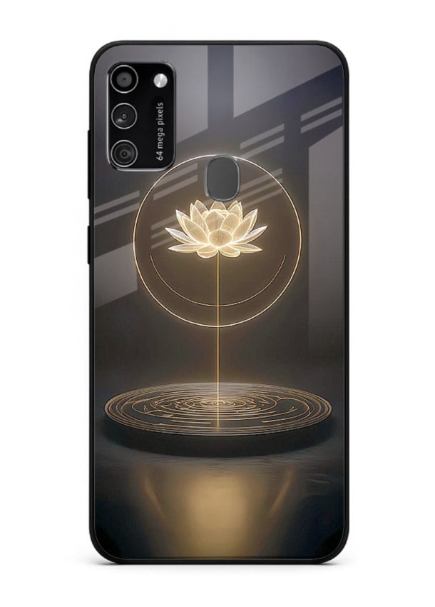 Golden lotus shining spiritual art Samsung M21 glass elegant divine cover