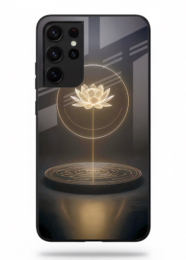 Golden lotus shining spiritual art Samsung S21 Ultra glass elegant divine cover