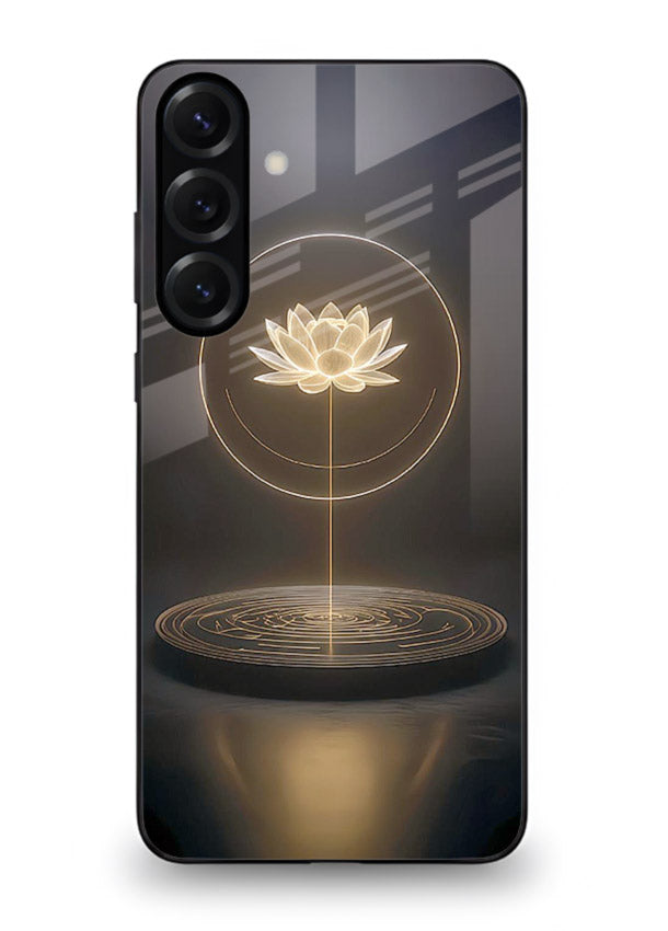 Golden lotus shining spiritual art Samsung S24 FE glass elegant divine cover